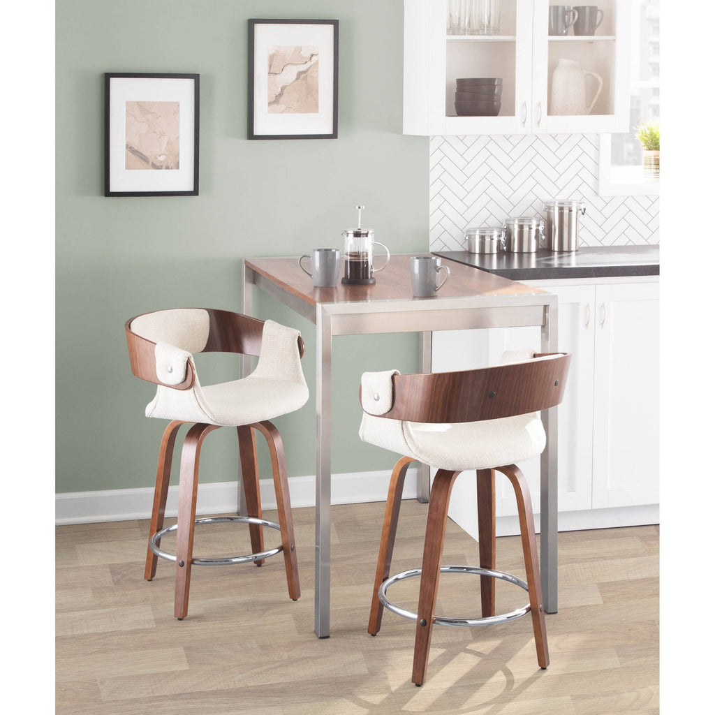 Set of 2 Counter Stool Cream Walnut Q265