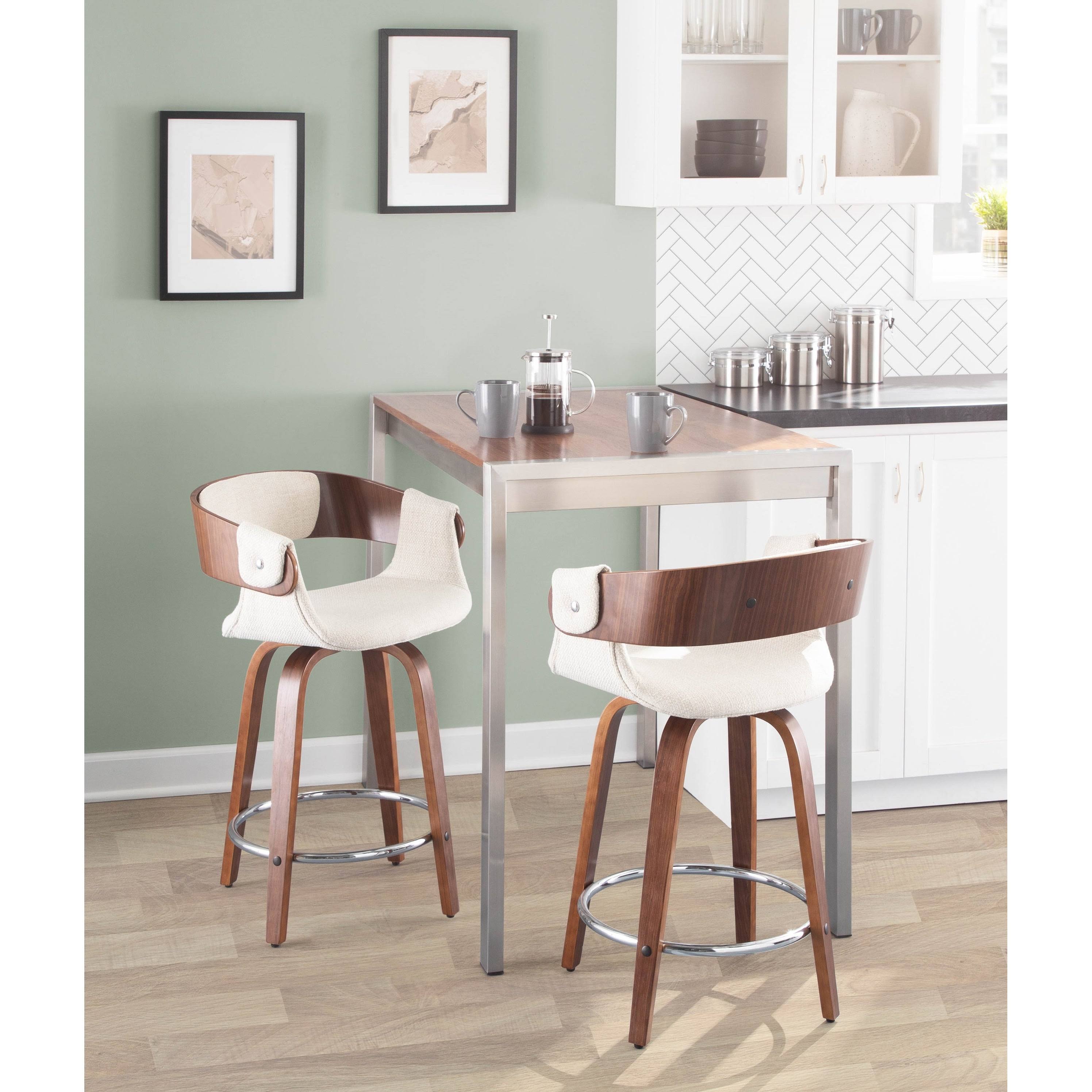 Set of 2 Counter Stool Cream Walnut Q265