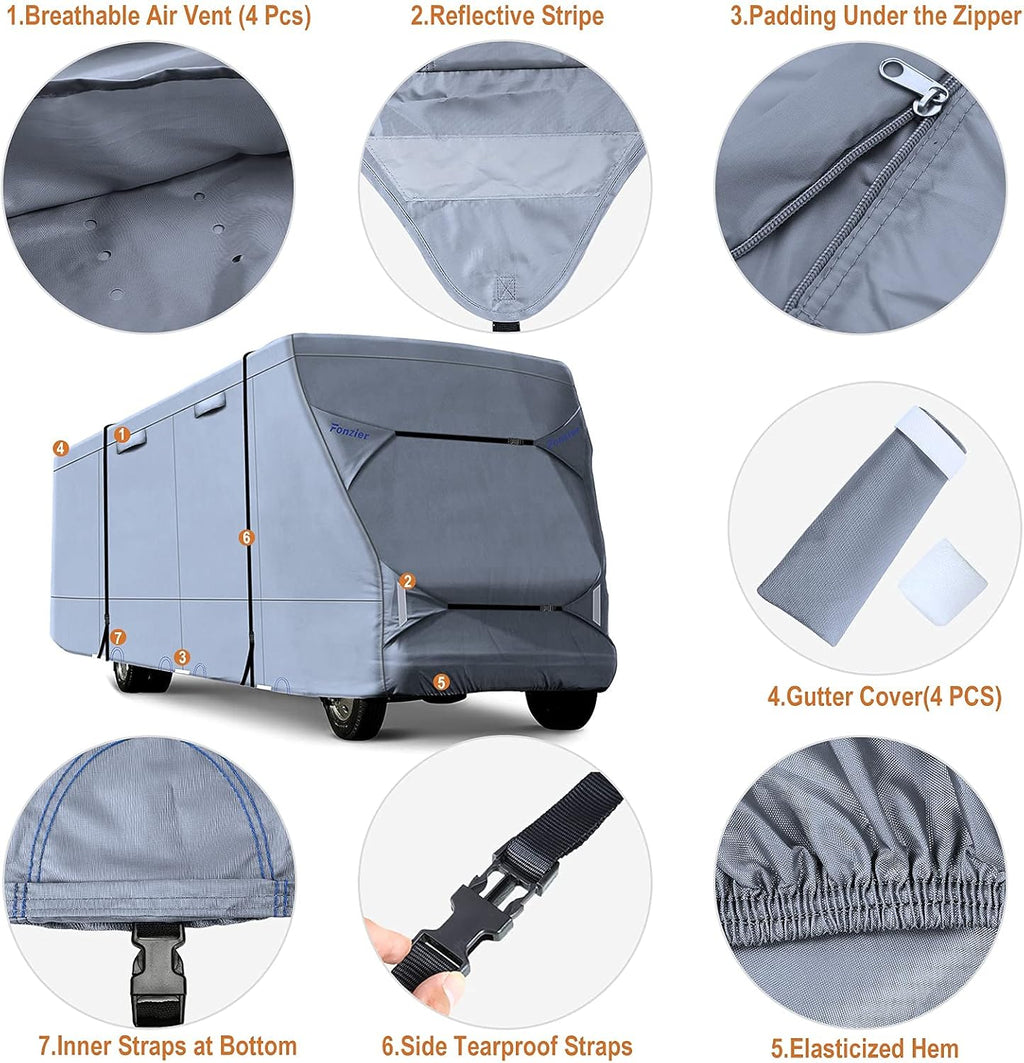 Rip-Stop 210D Class C RV Cover for 29’-32’ Motorhome with 2Pcs Extra Long Straps & Gutter Covers Z32861
