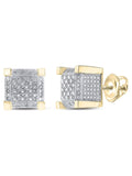 Mens Sterling Silver Round Diamond Square Earrings W376