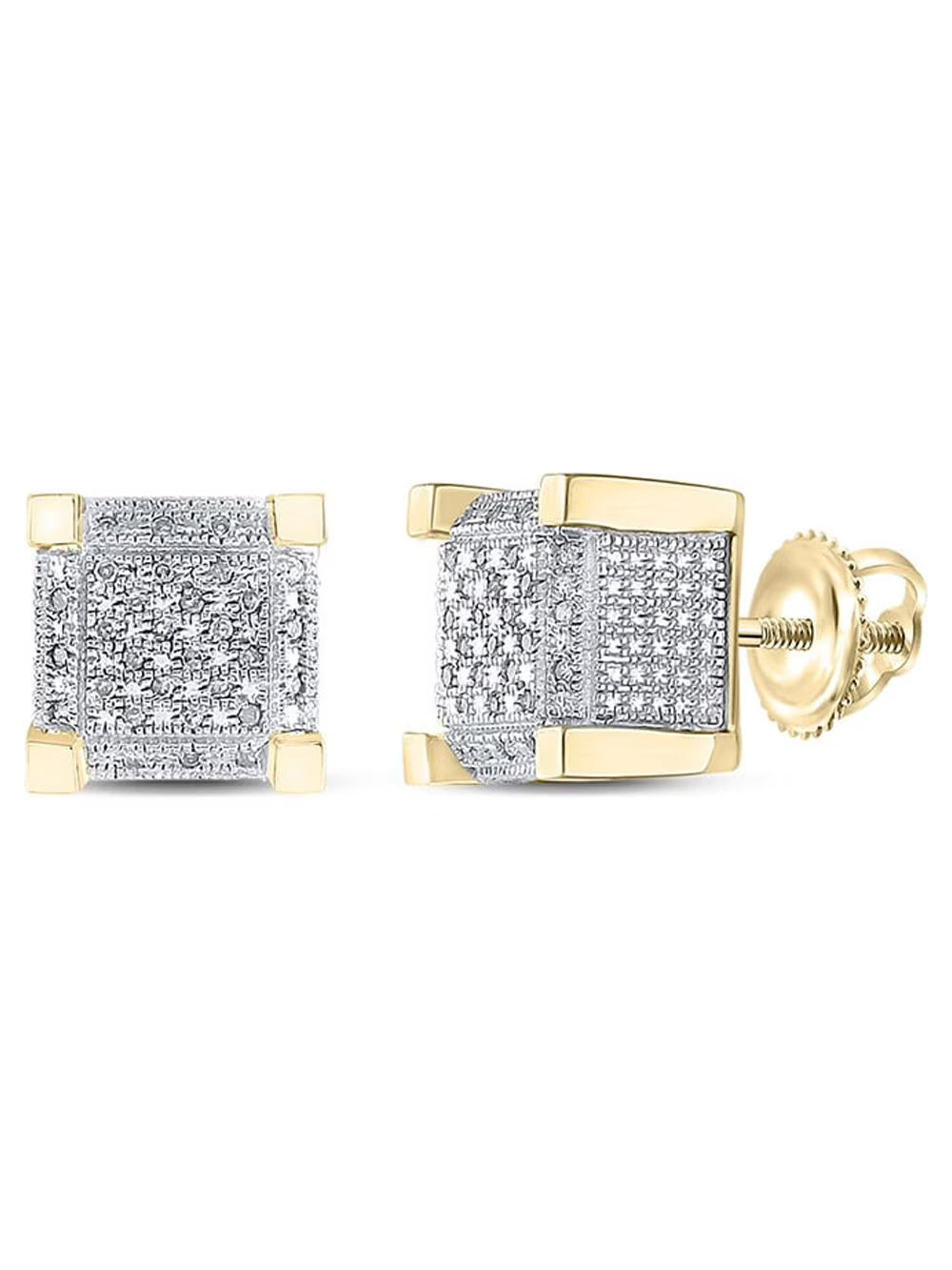 Mens Sterling Silver Round Diamond Square Earrings W376