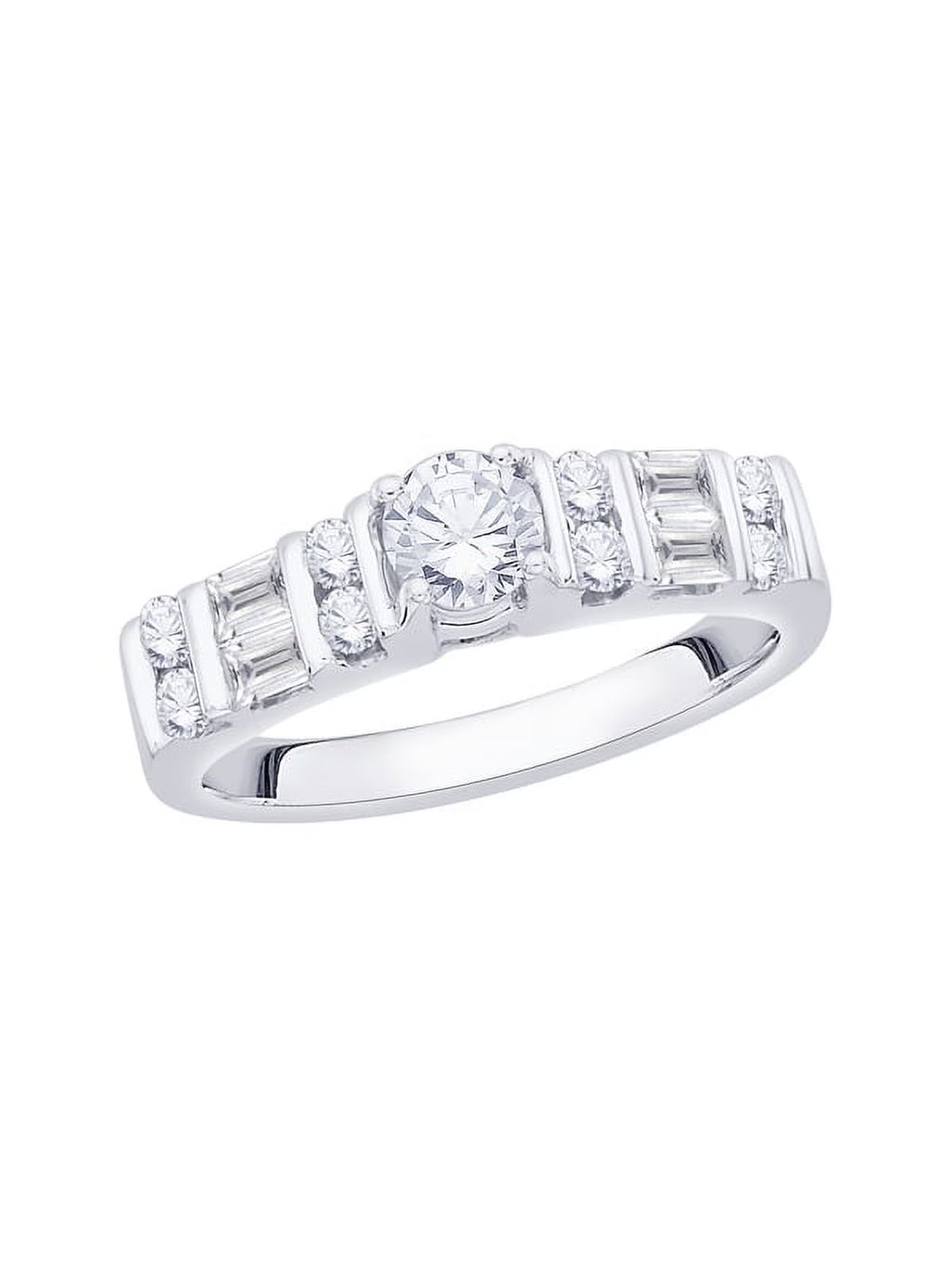 Round and Baguette Cut Diamond Engagement Ring in Sterling Silver Q6668