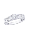 Round and Baguette Cut Diamond Engagement Ring in Sterling Silver Q6668