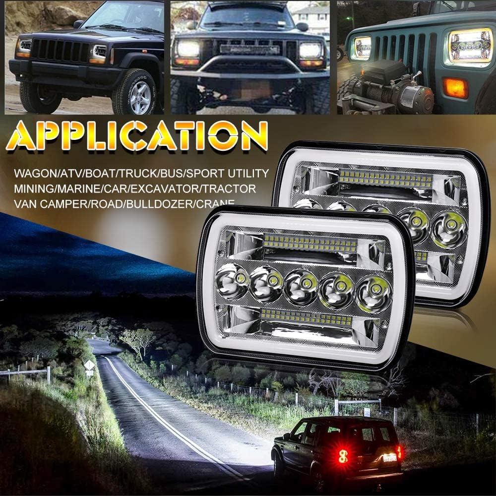 5x7 LED Headlight 2PCS 7x6 inch Halo Sealed Beam H6054 Replacement Hi/Lo Beam DRL Pack of 2 Y526831