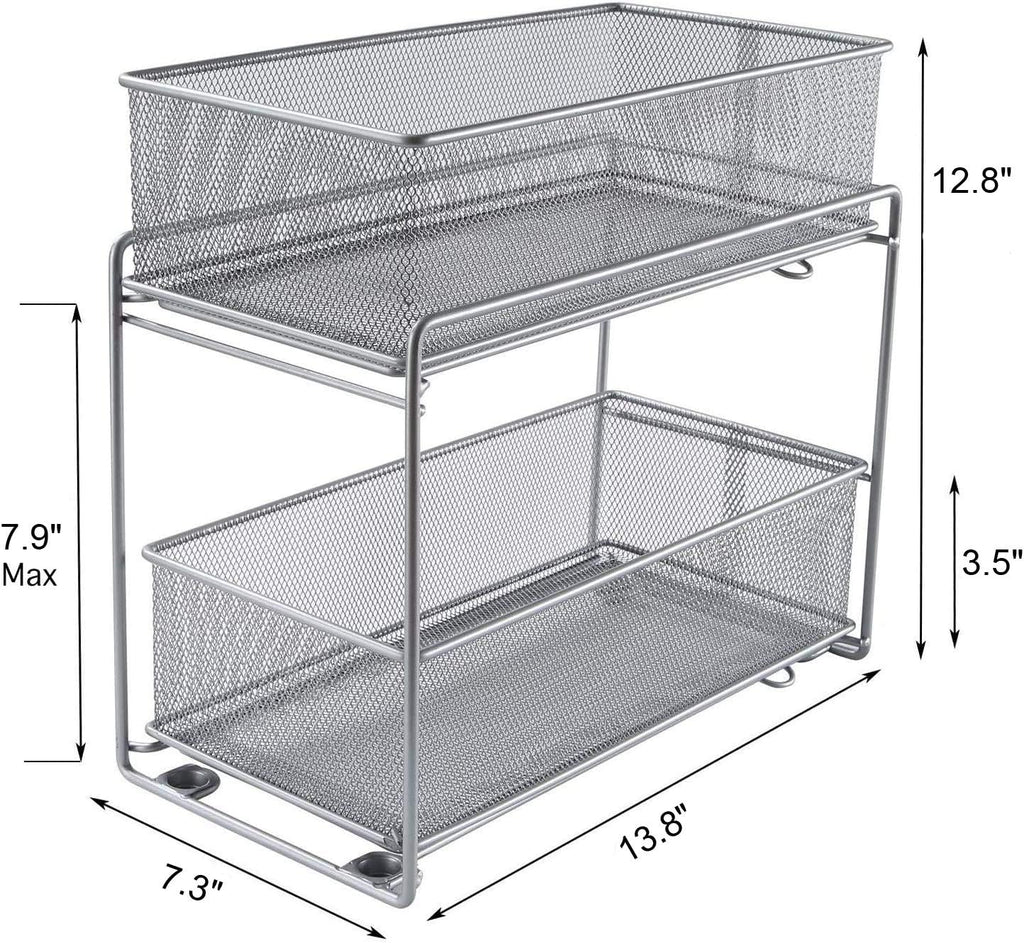 Stackable Cabinet Organizer Pull Out Drawer, 2 Tier Q550