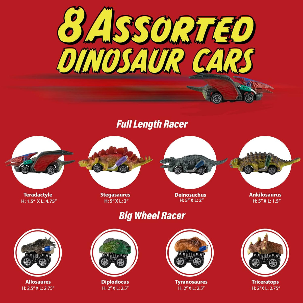 Dinosaur Pull Back Toy Cars Vehicle Playsets A9806
