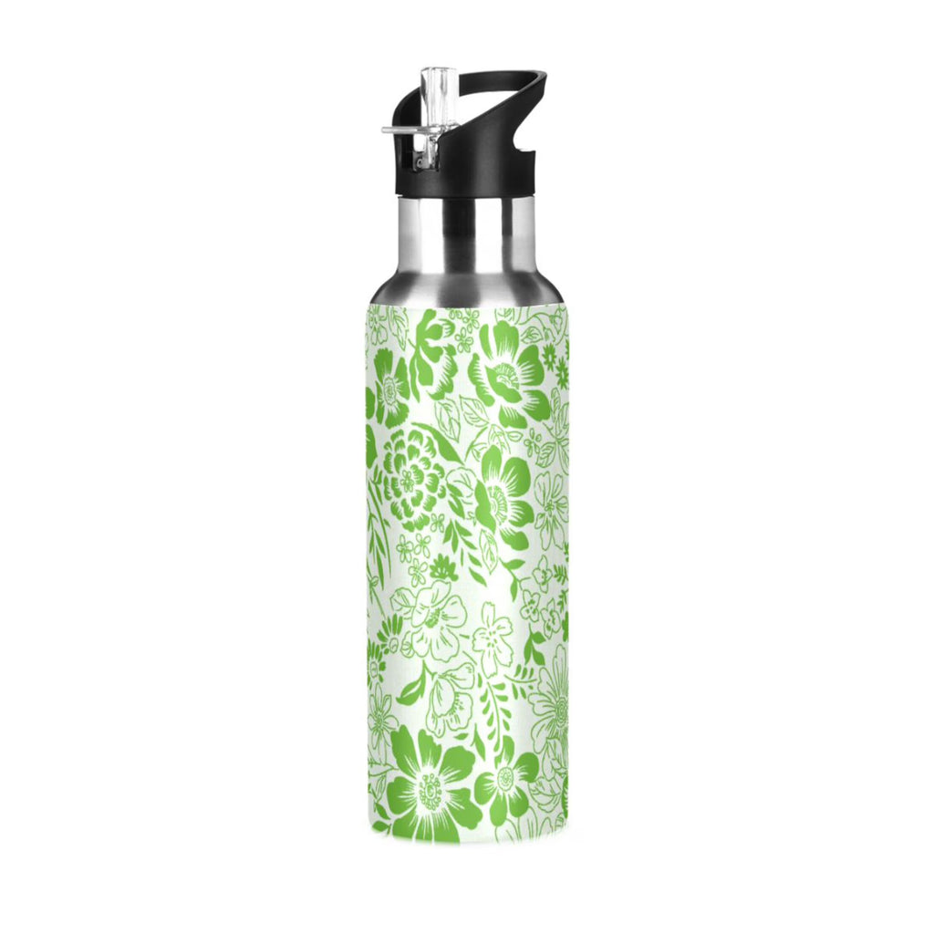 Green Stainless Steel Insulated Water Bottle with Straw Lid T3671