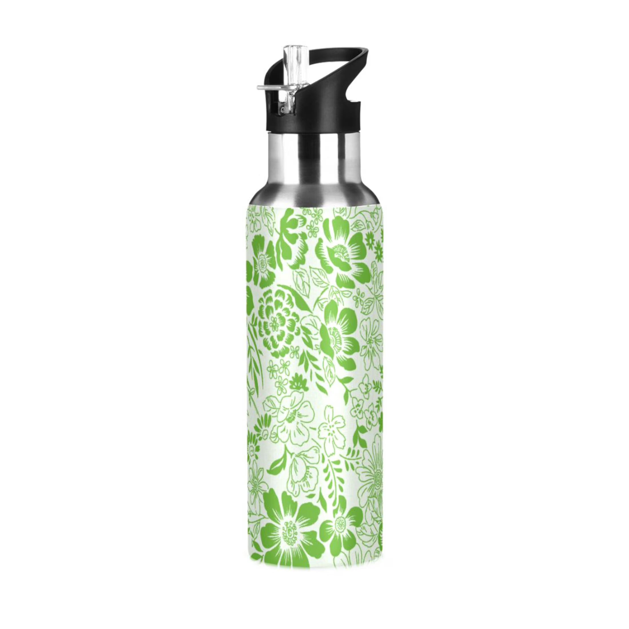 Green Stainless Steel Insulated Water Bottle with Straw Lid T3671