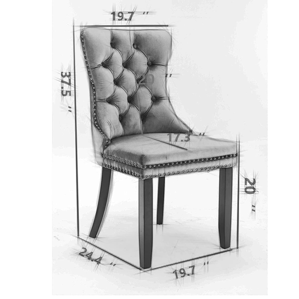 Set of 2 Velvet Upholstered Tufted Dining Chairs with Ring Back and Nailhead Trim Gray J78435