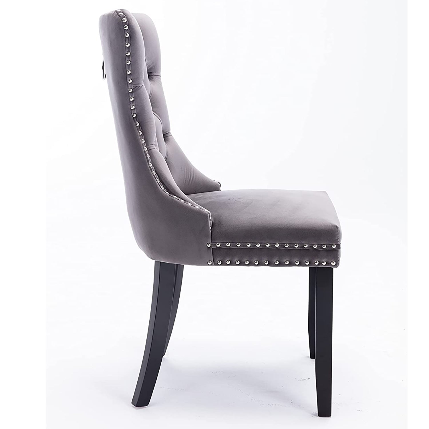 Set of 2 Velvet Upholstered Tufted Dining Chairs with Ring Back and Nailhead Trim Gray J78435