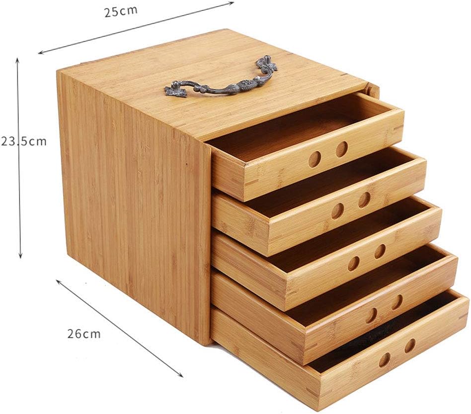Bamboo Tea Storage Box Chest Drawer Display Cabinet Organizer F495