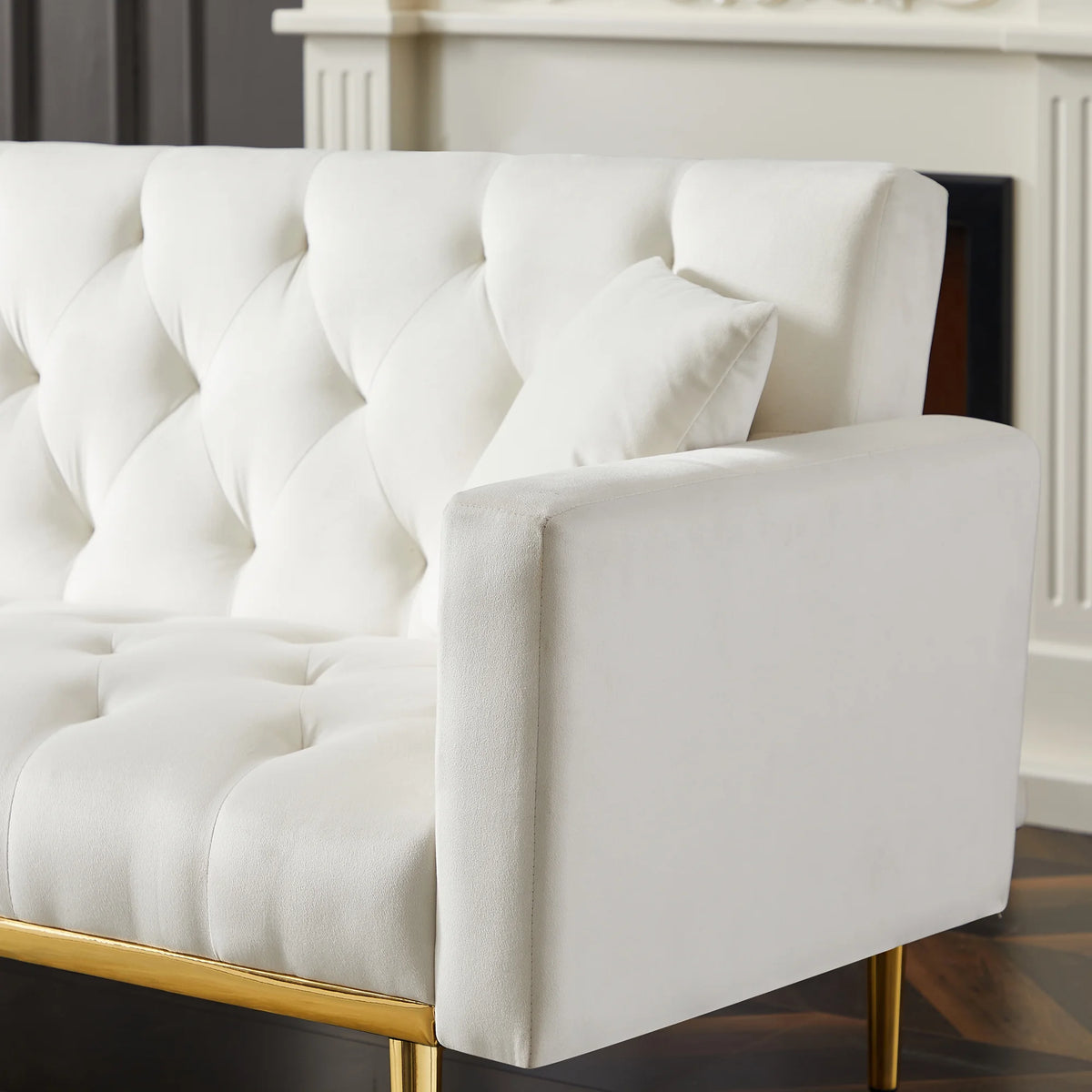 Cream White Convertible Folding Futon Sofa Bed P60767