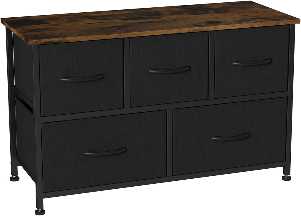 Black/Rustic Brown 5 Drawer Fabric Dresser D6070