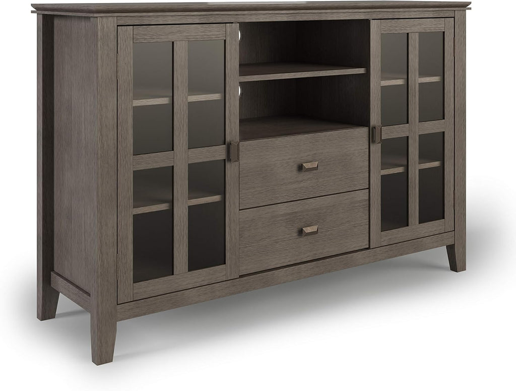 53 inch Solid Wood TV Media Stand with Storage Shelves and Glass Doors H5098