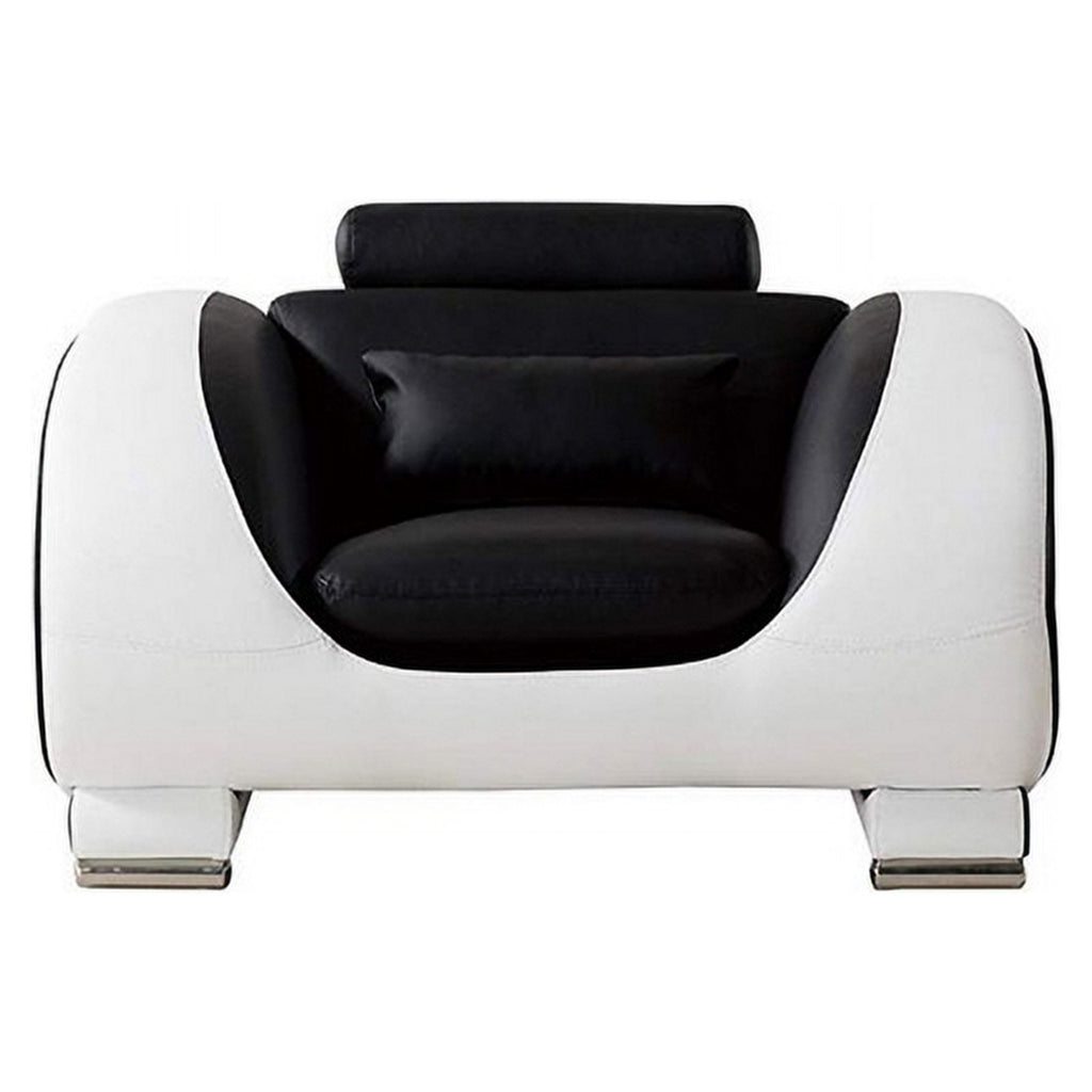 Black and White Faux Leather Wooden Sofa Chair with Headrest U76125