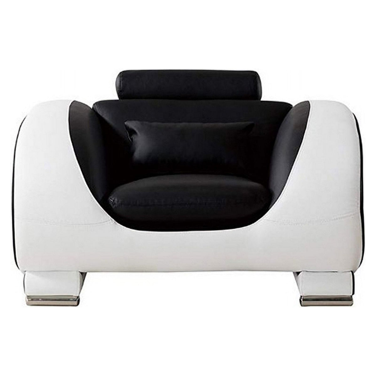 Black and White Faux Leather Wooden Sofa Chair with Headrest U76125