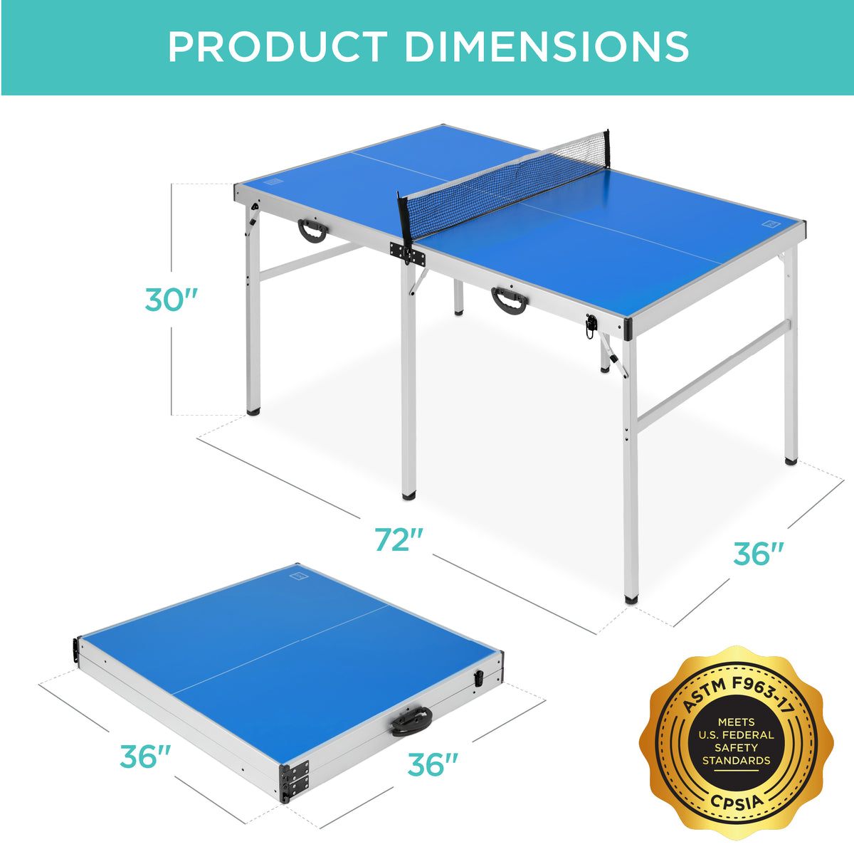 6x3ft Folding Portable Ping Pong Table Set with 2 Paddles, Balls F493503