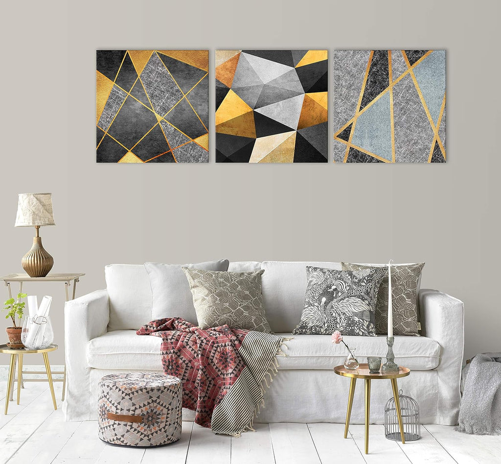 Black Gold Gray Abstract Canvas Wall Art D9447
