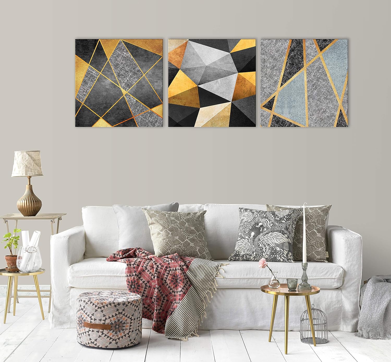 Black Gold Gray Abstract Canvas Wall Art D9447