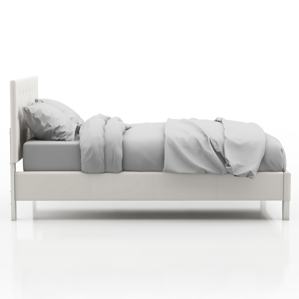White Faux Leather Upholstered Full Bed with Tufted Headboard M403010