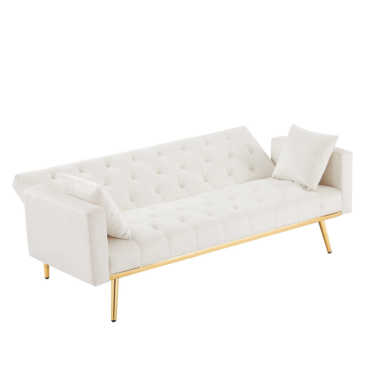 Cream White Convertible Folding Futon Sofa Bed P60767
