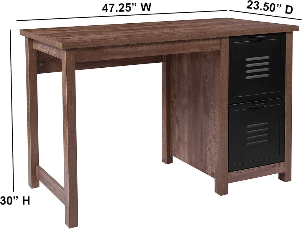 Crosscut Oak Wood Grain Finish Computer Desk with Metal Drawers H13322