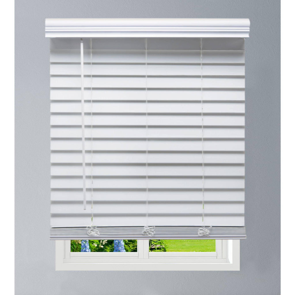 White Cordless Faux Wood Blind L847