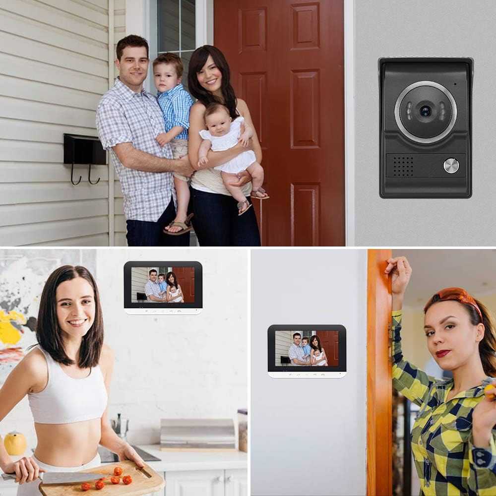 7 Inch Wired Video Intercom System with IR-Cut Rainproof Outdoor Camera (1 Camera & 2 Monitors) K345