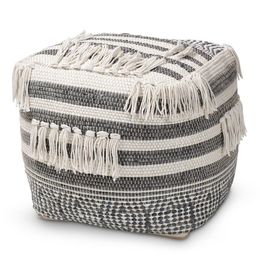 Grey and Ivory Handwoven Pouf Ottoman A379361
