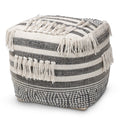 Grey and Ivory Handwoven Pouf Ottoman A379361