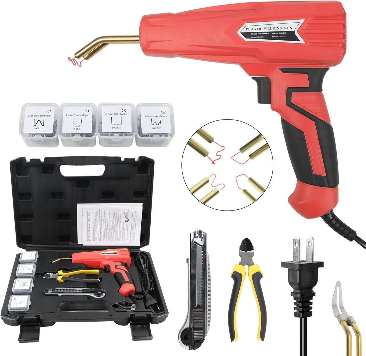 110V 100W Plastic Welding Machine with 400pcs Staples, Hot Stapler Plastic Repair Tools (Yellow) P315