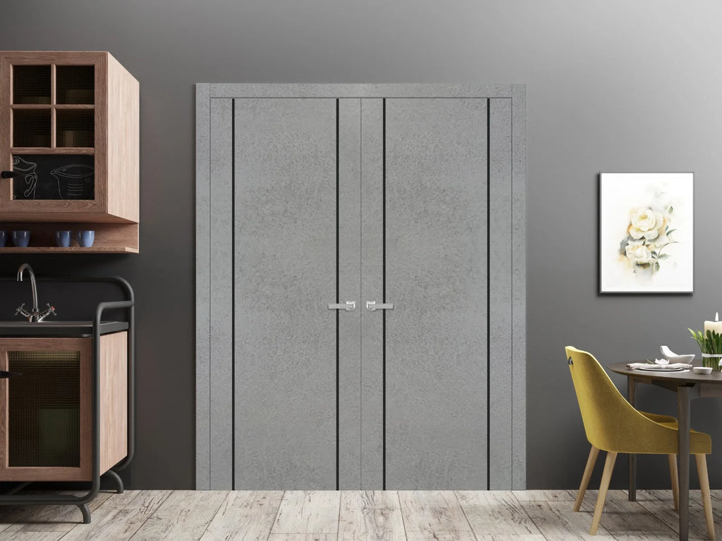 Solid French Double Doors 36 x 96 inches with Frosted Glass B249