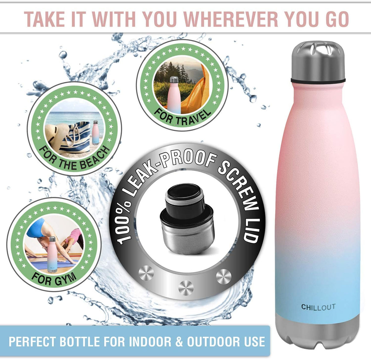 17 oz Double Wall Insulated Stainless Steel Water Bottle D301