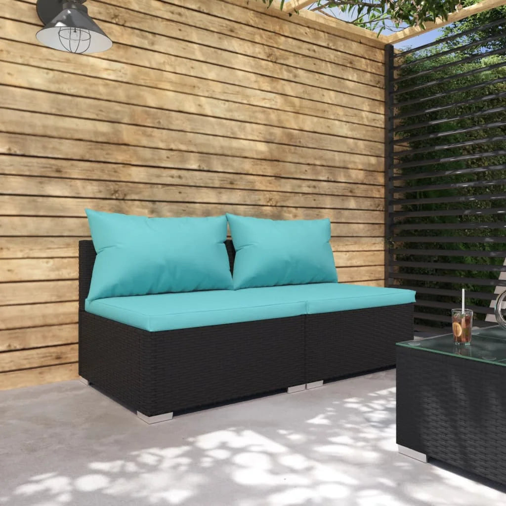 Black Poly Rattan 2 Piece Patio Furniture Set with Cushions H119