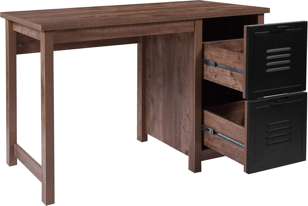 Crosscut Oak Wood Grain Finish Computer Desk with Metal Drawers H13322