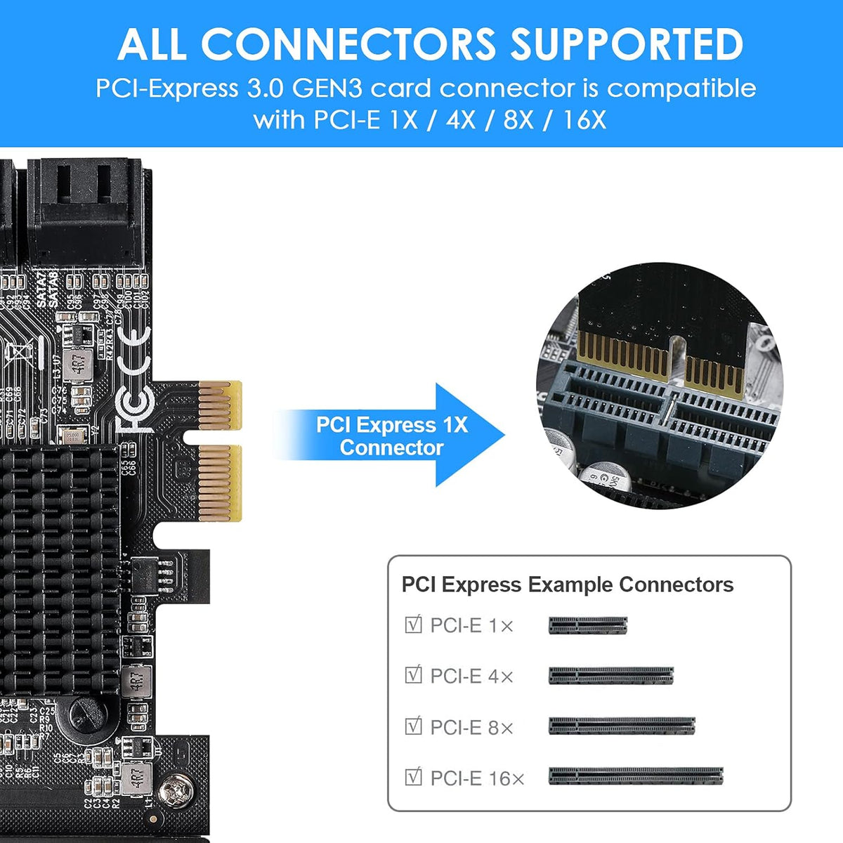 6 Port SATA 3.0 PCIe Controller Card with 6 SATA Cables X360605