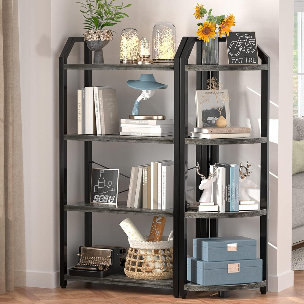 4-Tier Double Wide Bookcase Set of 2, Rustic Brown B2148
