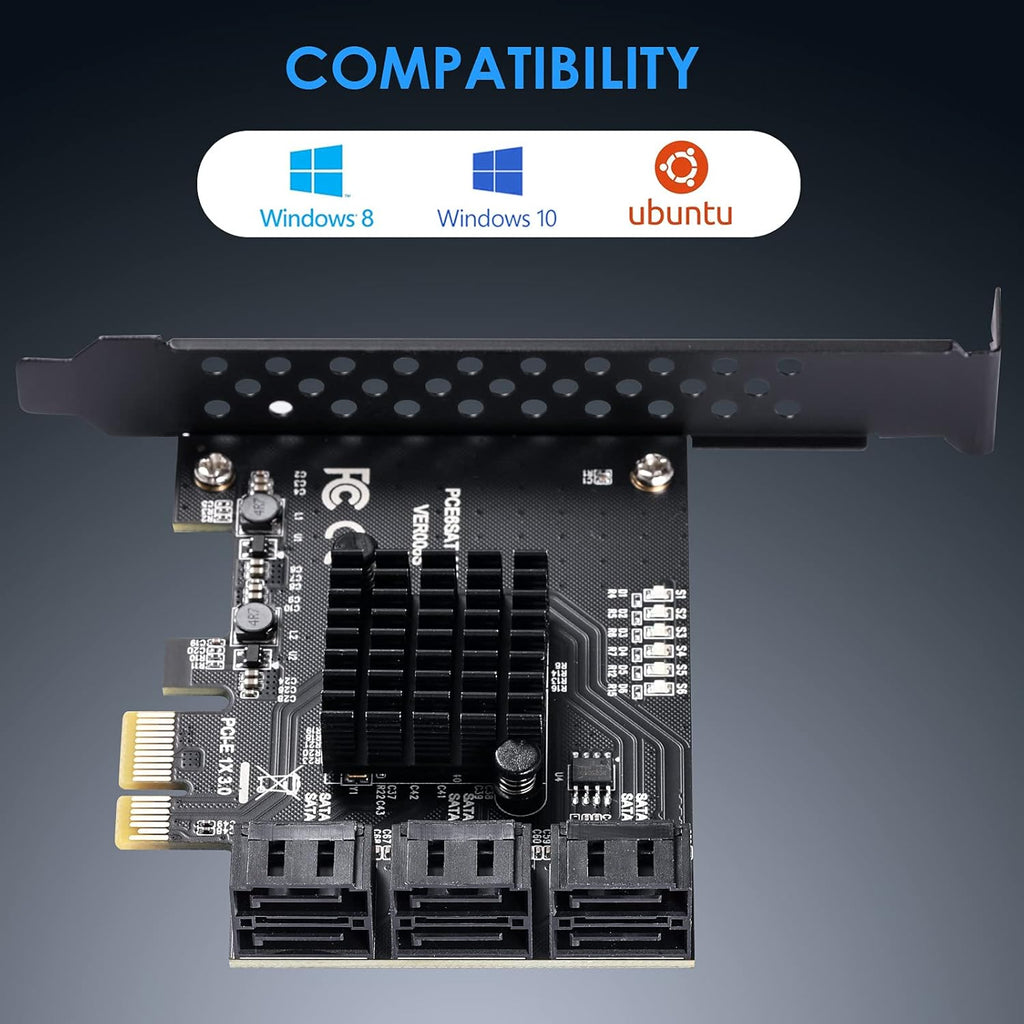 6 Port SATA 3.0 PCIe Controller Card with 6 SATA Cables X360605