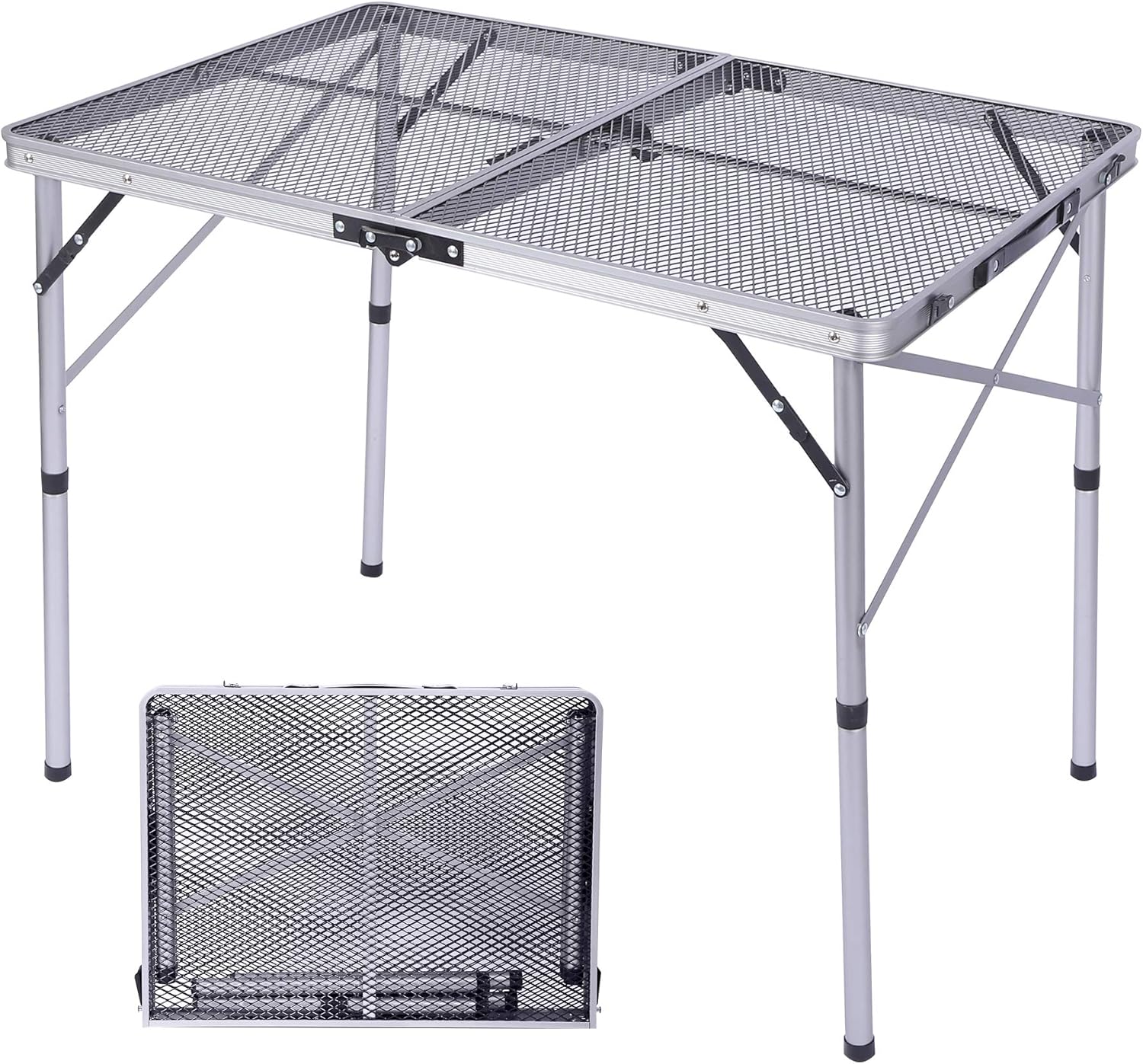 Foldable Aluminum Grill Table with Adjustable Height, Silver 36''×24'' H134