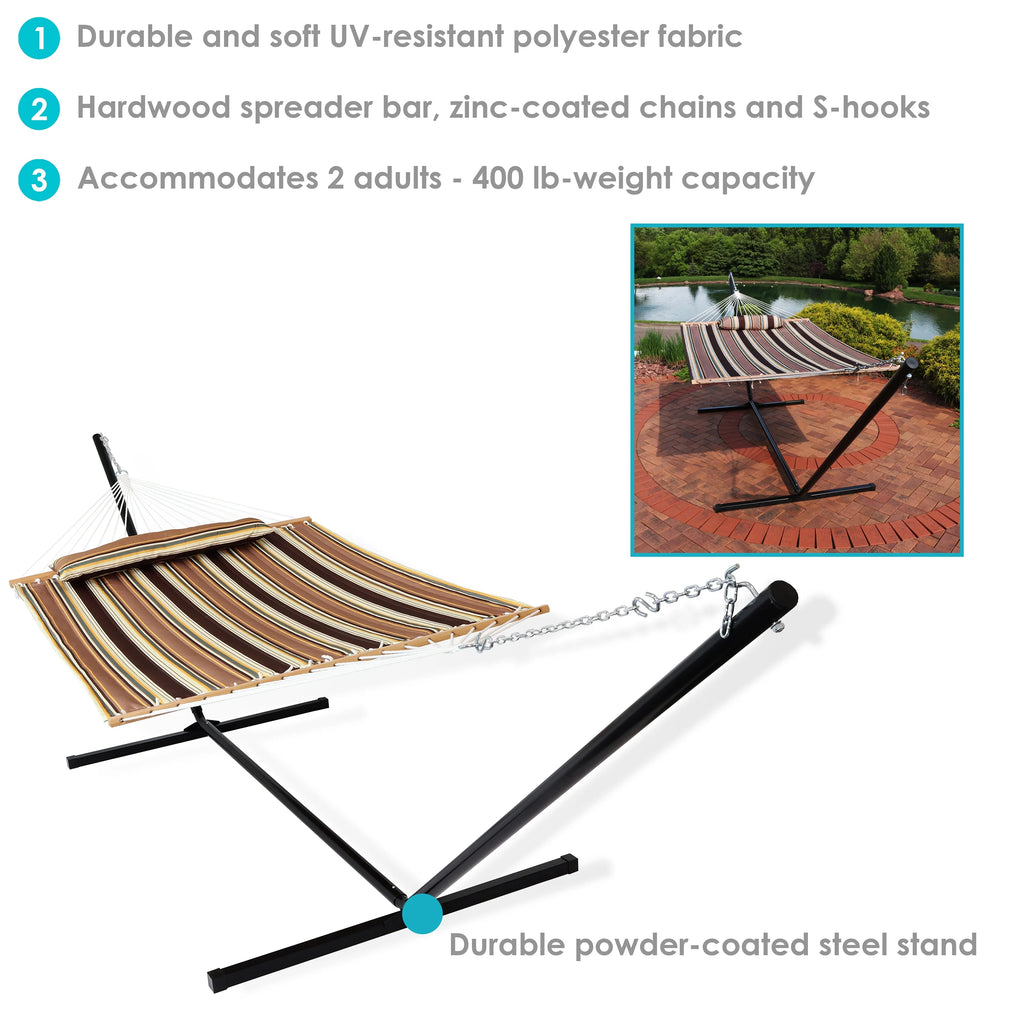 2-Person Freestanding Quilted Fabric Hammock with Stand E396