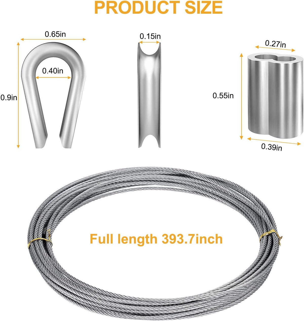 1/8 inch T316 Stainless Steel Cable Railing Kit with Crimp Sleeves and Thimble A94596