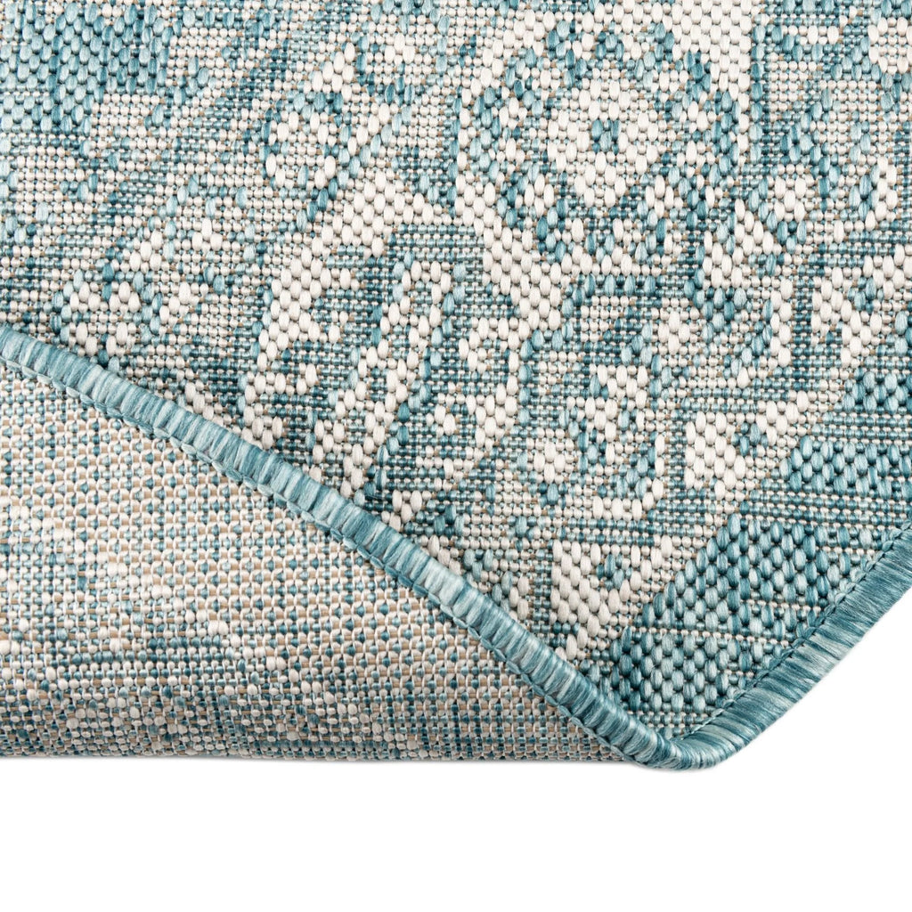 Aqua/Ivory Oval Indoor/Outdoor Aztec Rug U24136