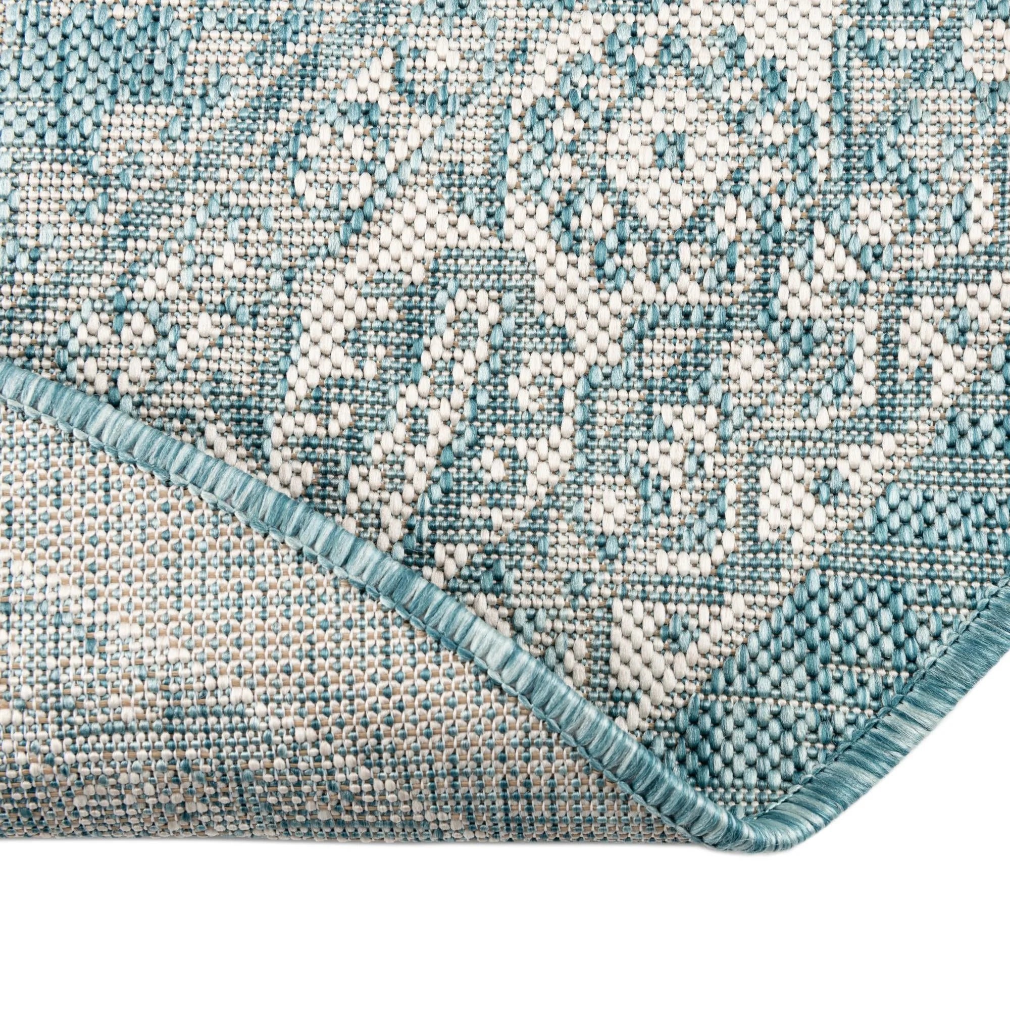 Aqua/Ivory Oval Indoor/Outdoor Aztec Rug U24136