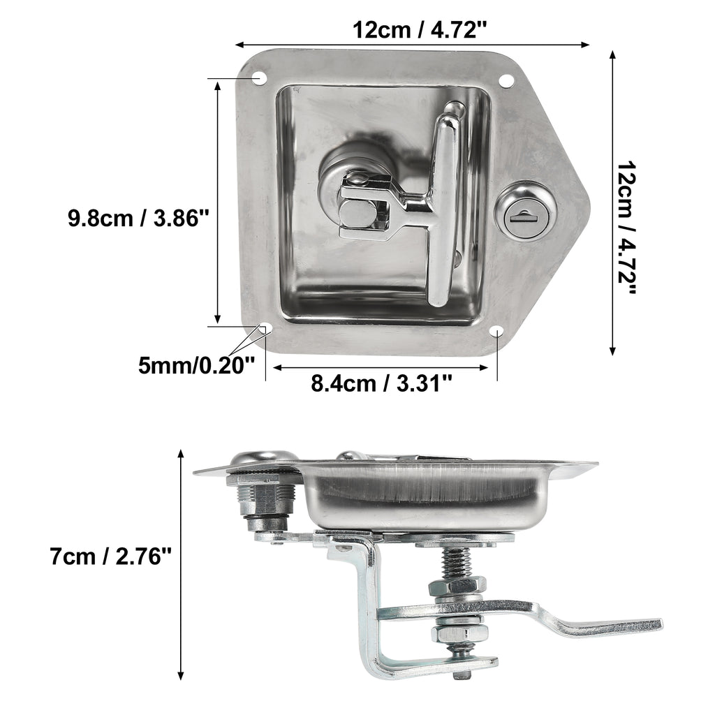 Stainless Steel Folding T Shaped Handle Tool Box Lock with Gasket and Keys T4321