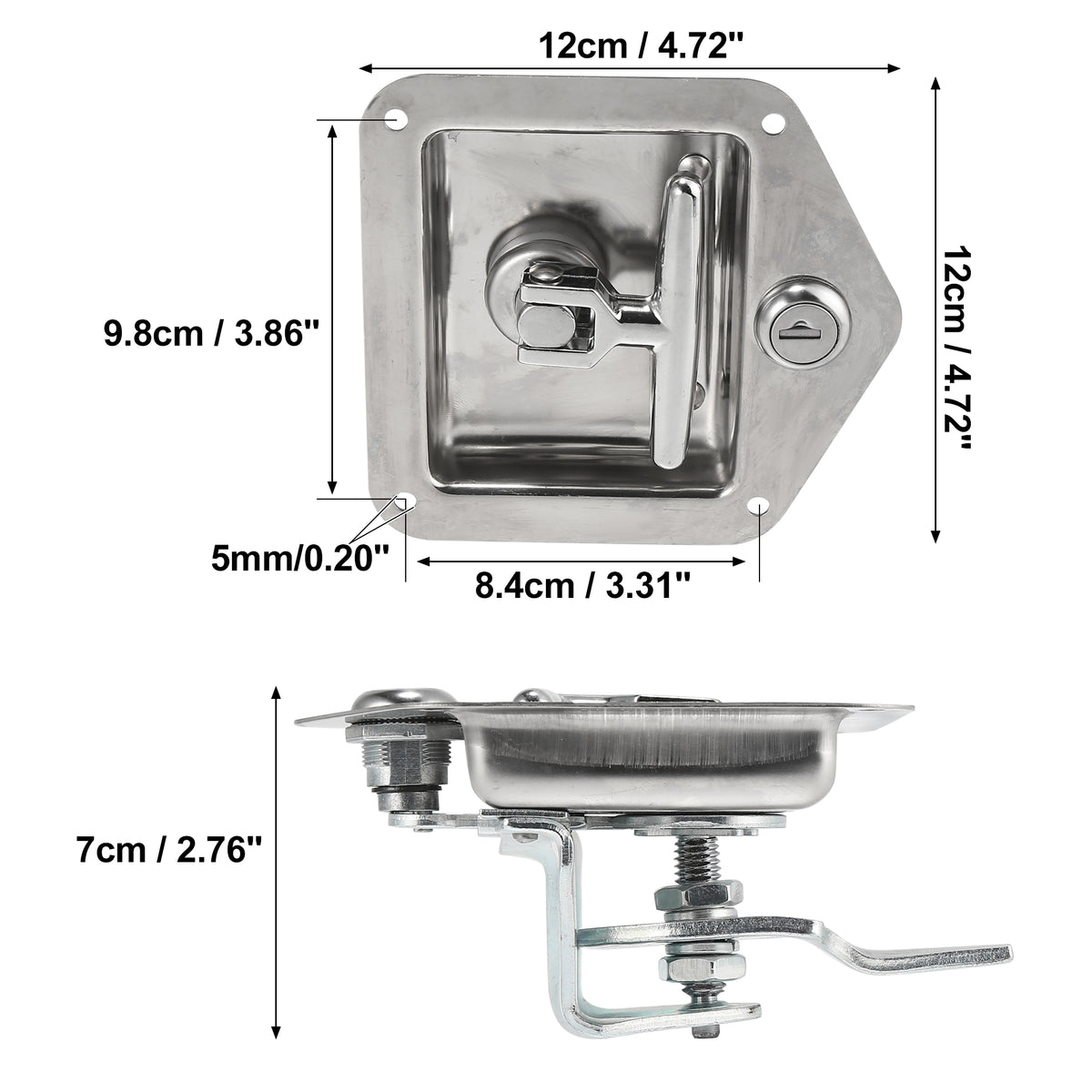 Stainless Steel Folding T Shaped Handle Tool Box Lock with Gasket and Keys T4321