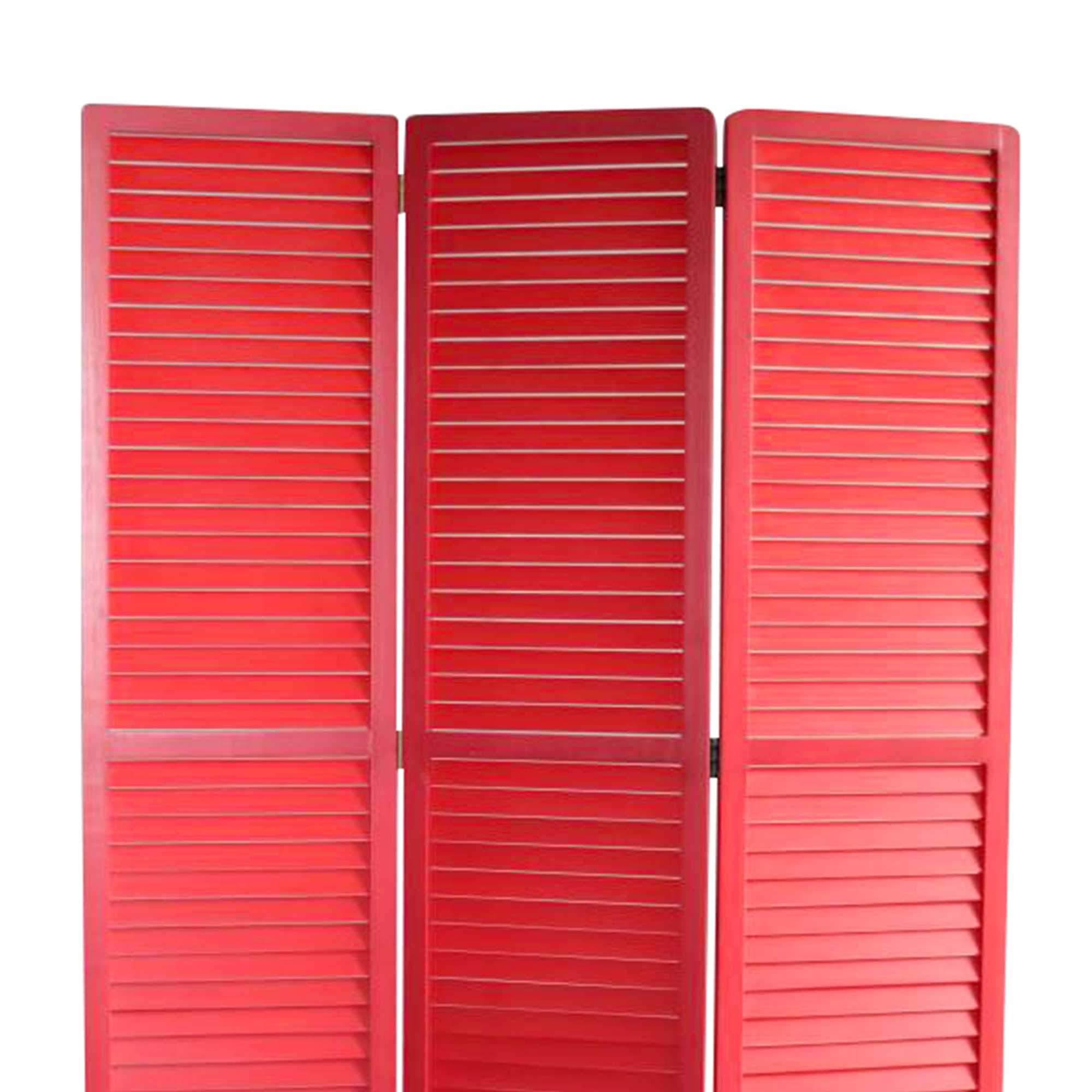 Red Wooden Screen with 3 Panels and Shutter Design V929