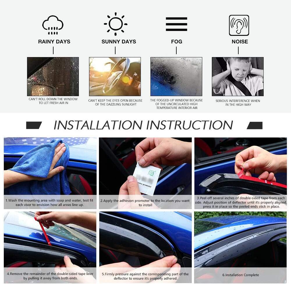Window Visor Rain Guard Shade 4PC Injection Polycarbonate with Chrome Trim Z88275