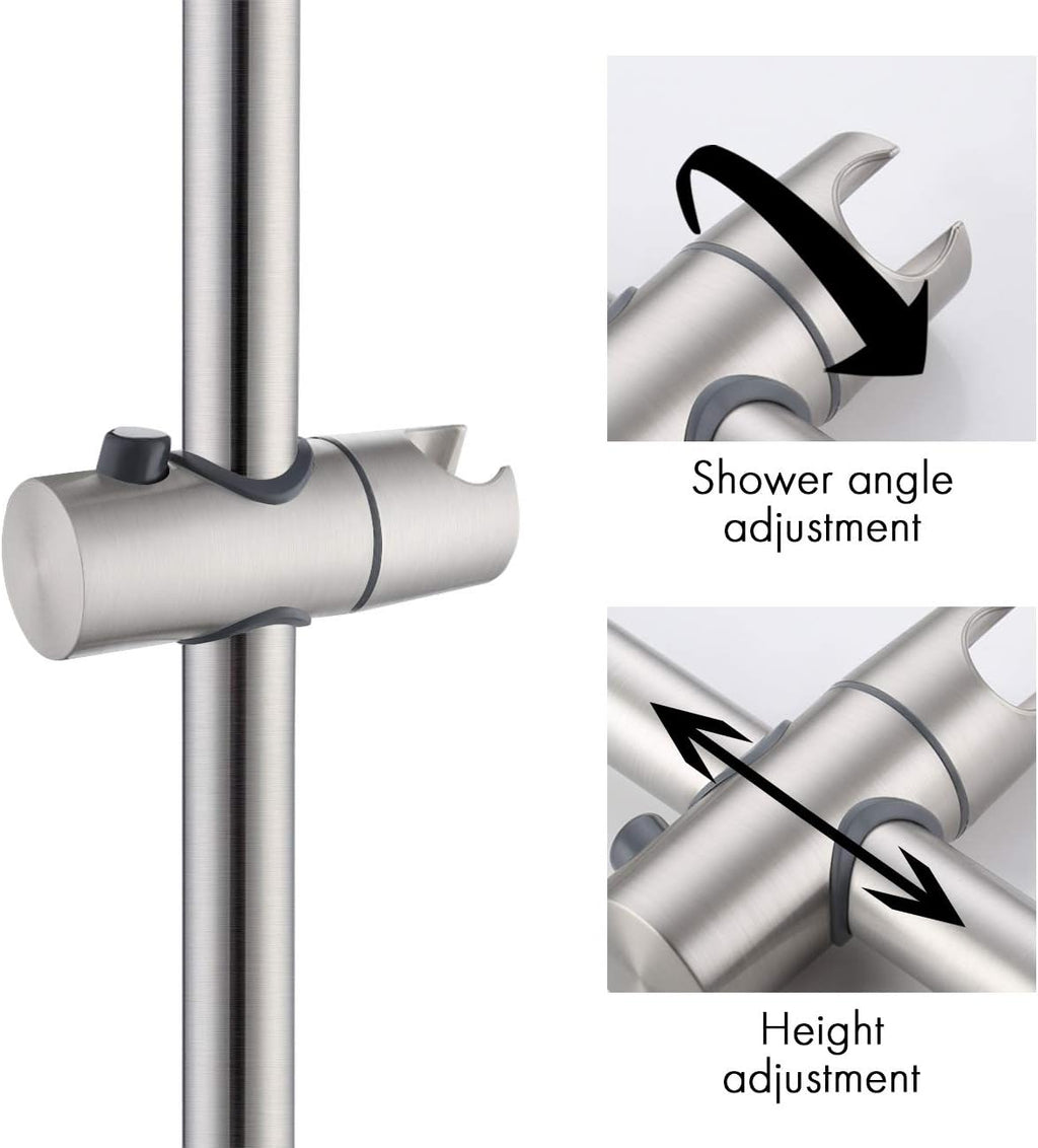 Slide Bar with Handheld Shower Head Hand Shower Hose Holder Adjustable 5-Function Massaging Sprayer Brushed Finish, Pack of 2 I607